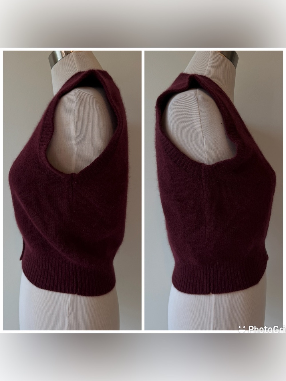 Scotland Yard Burgundy Lambswool Angora Rabbit Vest Maroon Wool Vintage, size 34 - Picture 3 of 16